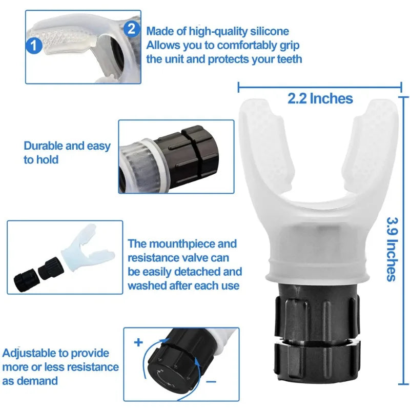 Breathing Trainer with Adjustable Resistance for Improved Lung Capacity and Respiratory Health, Enhance Sleep Quality, Portable